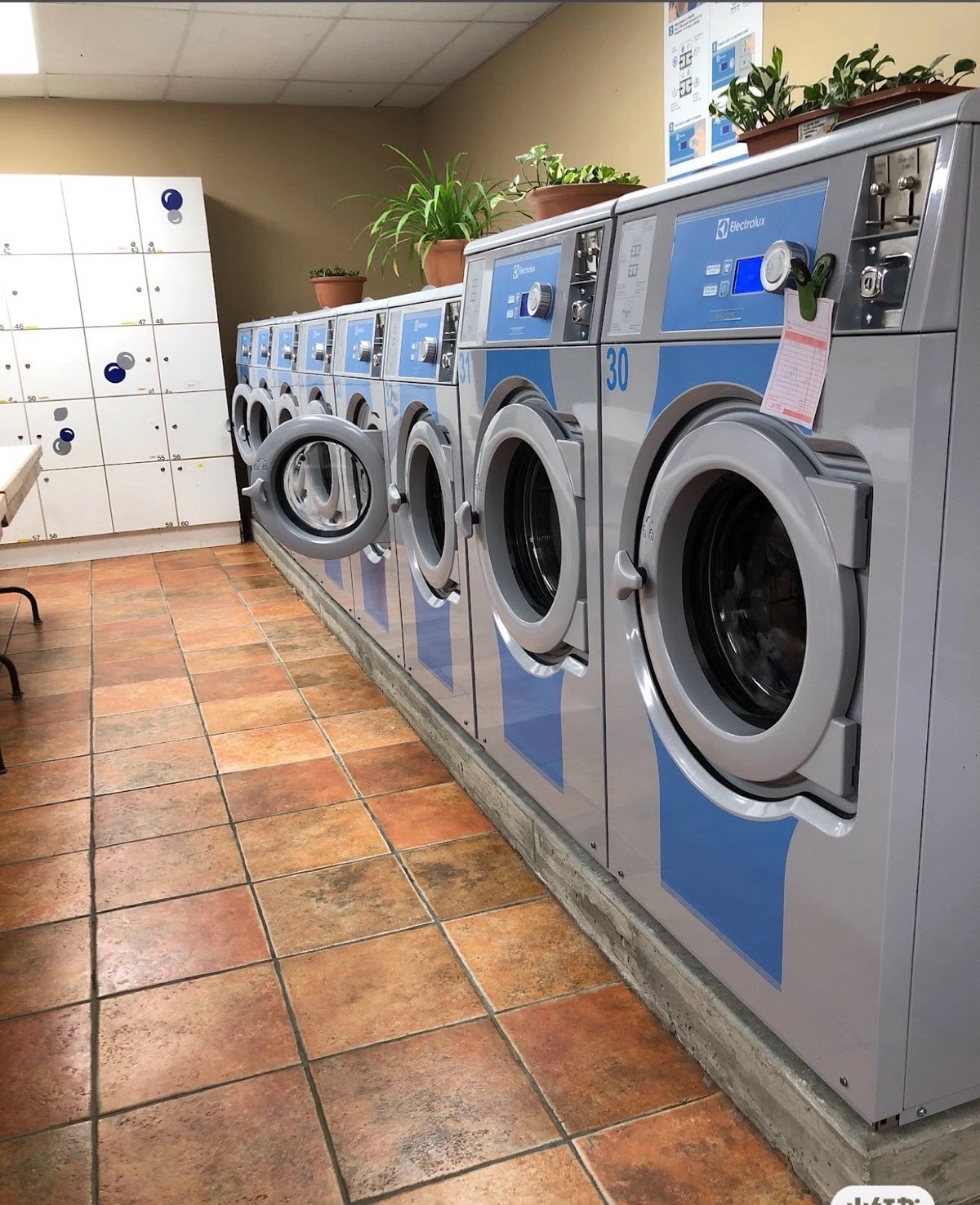 Row of brand-new Electrolux washing machines